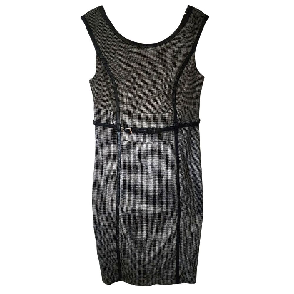 Sandra Darren Houndstooth Wide Defined Black Gray Sheath Career Dress Size 8